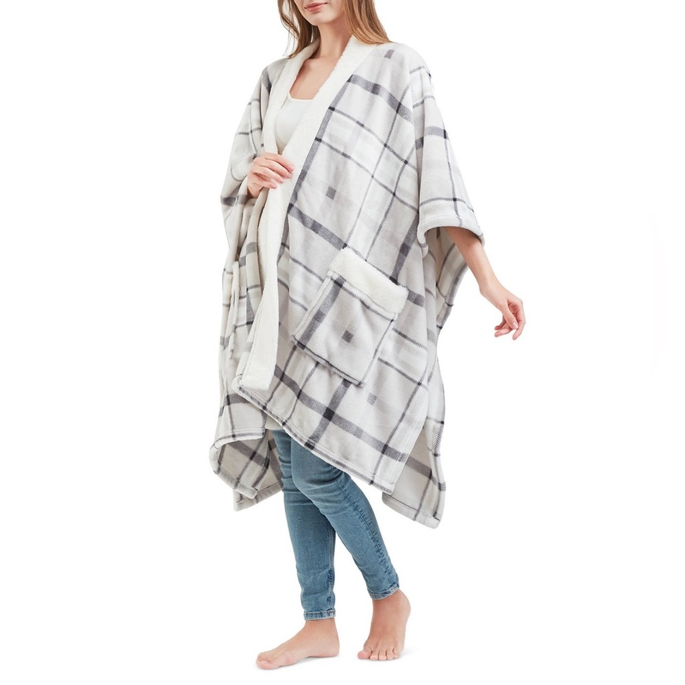 Premier Comfort Gray Plaid Cozy Wrap